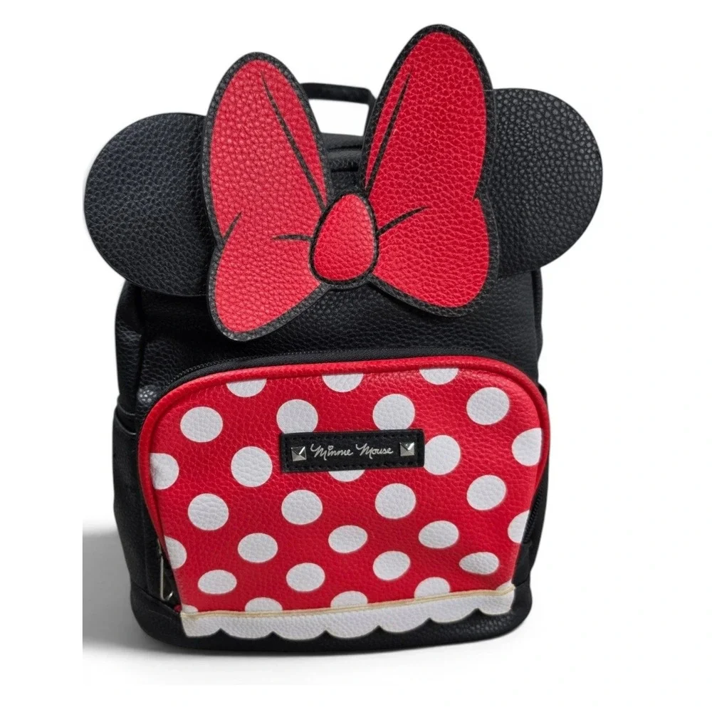 Disney Minnie Mouse Mini Backpack Black & Red Polka Dot w/ Bow & Ears